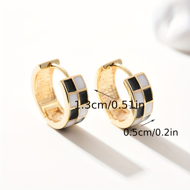 black and white chessboard design hoop earrings alloy jewelry zircon inlaid delicate female gift details 0