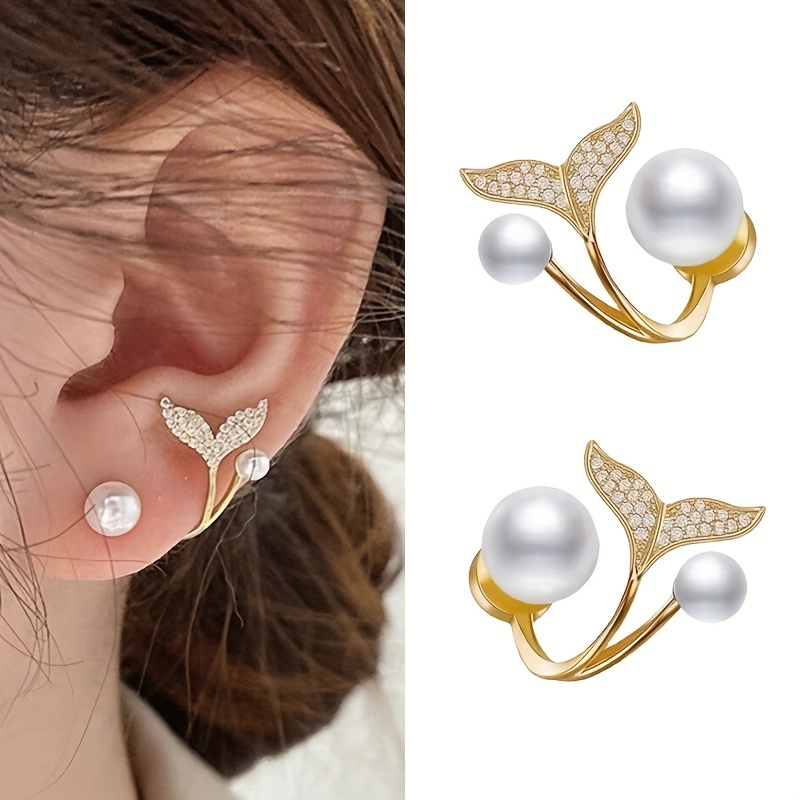   tail stud earrings alloy rhinestone decor minimal japanese and korean elegant style womens earrings jewelry details 0