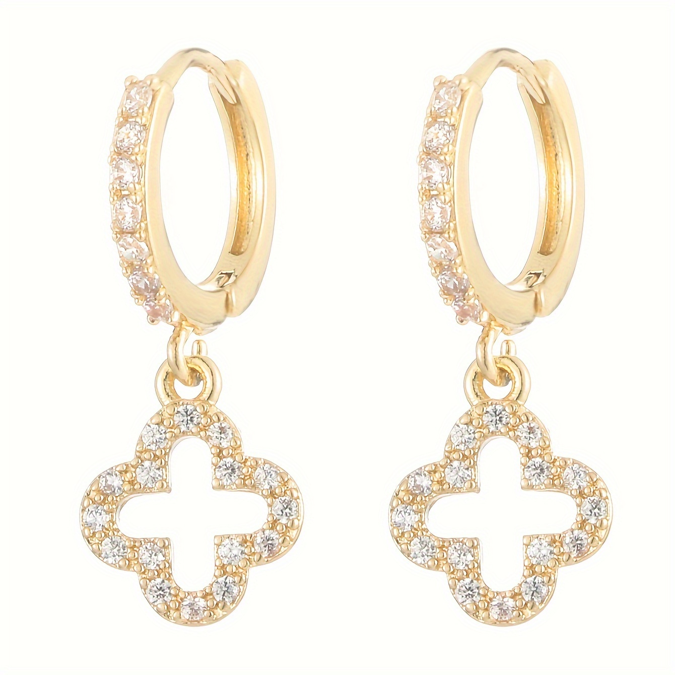 hollow clover full shiny zircon inlaid dangle earrings elegant simple style lucky female earrings details 1