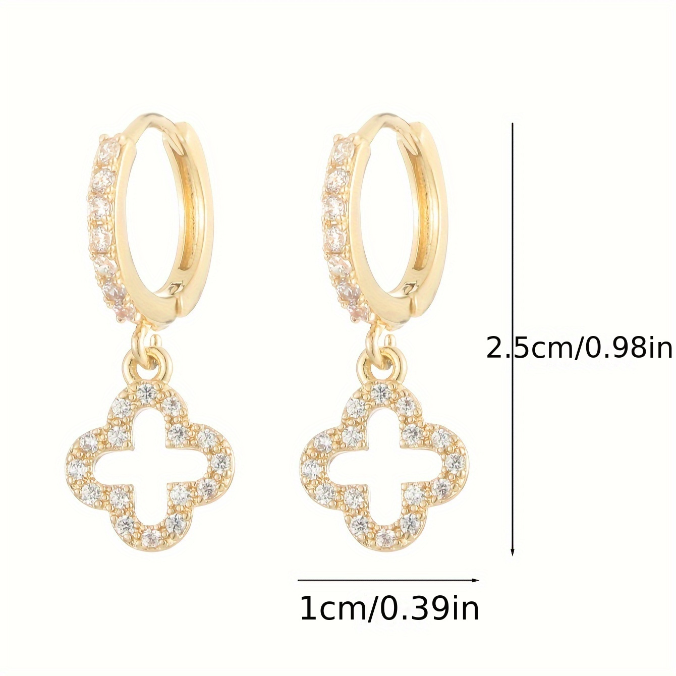 hollow clover full shiny zircon inlaid dangle earrings elegant simple style lucky female earrings details 2