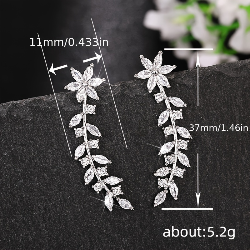 sparkling cubic zirconia leaf vine climber earrings for women 14 age group floral design copper base artificial gemstone inlay hypoallergenic ear crawler jewelry details 4