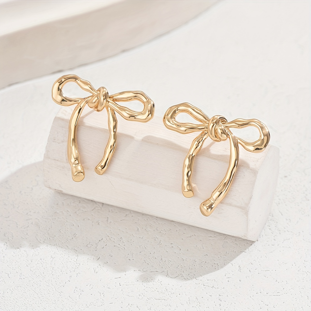 bowknot stud earrings 1 pair golden jewelry bohemian elegant style fashion ribbon bow jewelry for women details 0