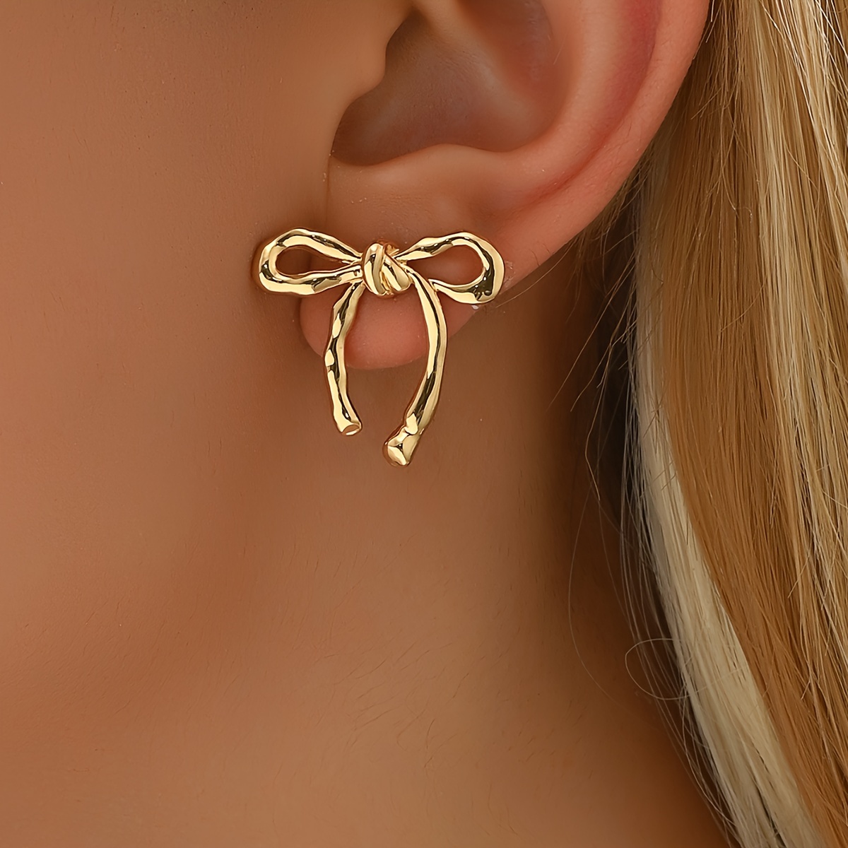 bowknot stud earrings 1 pair golden jewelry bohemian elegant style fashion ribbon bow jewelry for women details 2