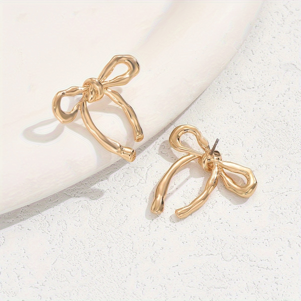 bowknot stud earrings 1 pair golden jewelry bohemian elegant style fashion ribbon bow jewelry for women details 3