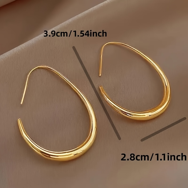 1pair glossy minimalist water drop design hoop earrings copper plated jewelry vintage elegant style for women daily wear details 0