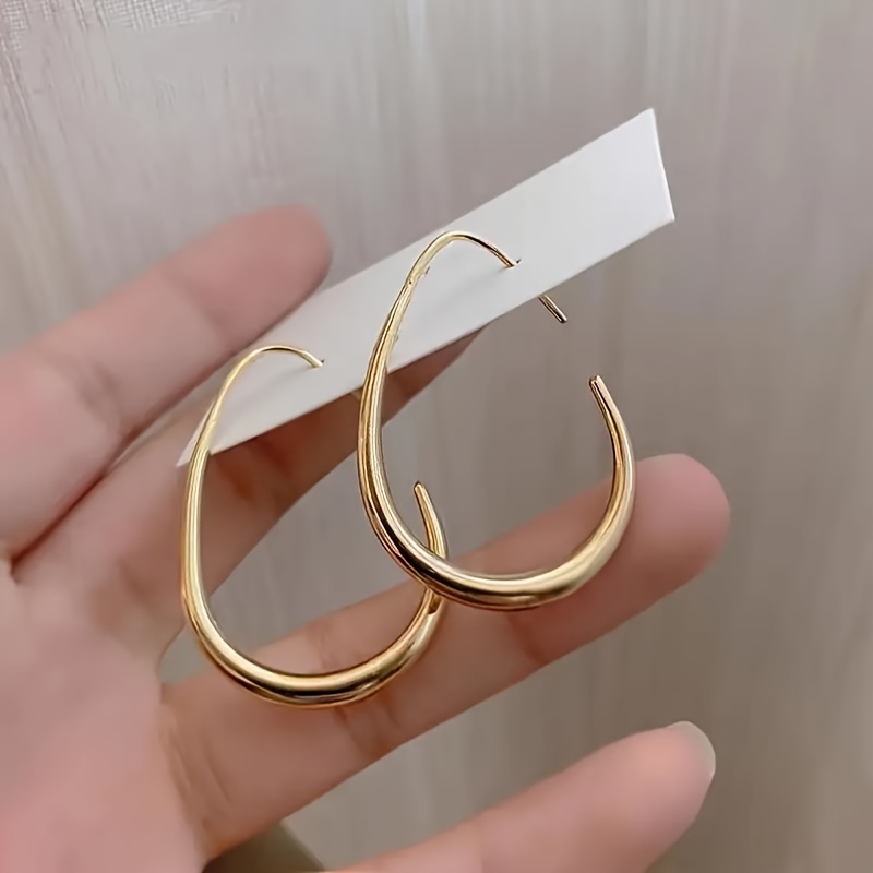 1pair glossy minimalist water drop design hoop earrings copper plated jewelry vintage elegant style for women daily wear details 2