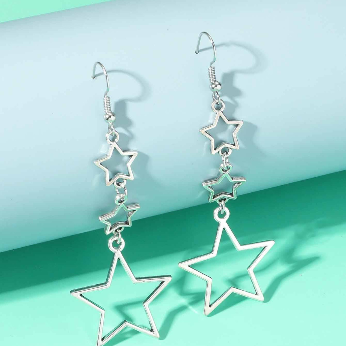 silvery star cascade earrings y2k metal punk hip hop style retro star drop dangle earrings classic simple style star earrings for elegant look gifts for eid details 0