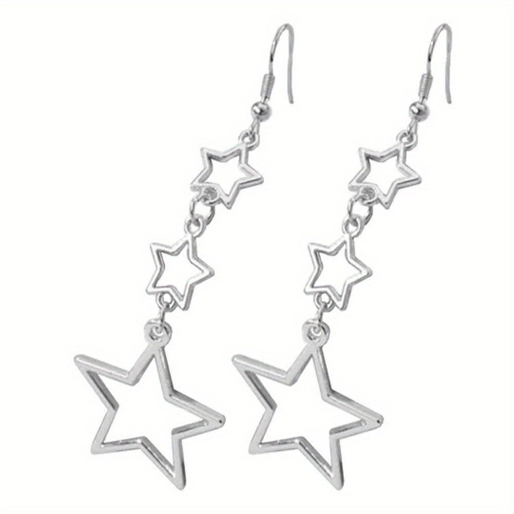 silvery star cascade earrings y2k metal punk hip hop style retro star drop dangle earrings classic simple style star earrings for elegant look gifts for eid details 2