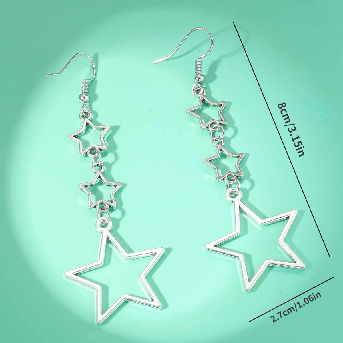 silvery star cascade earrings y2k metal punk hip hop style retro star drop dangle earrings classic simple style star earrings for elegant look gifts for eid details 3