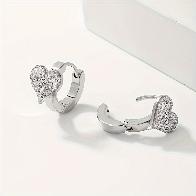 elegant stainless steel heart shaped frosted hoop earrings perfect for casual attire gifting details 0