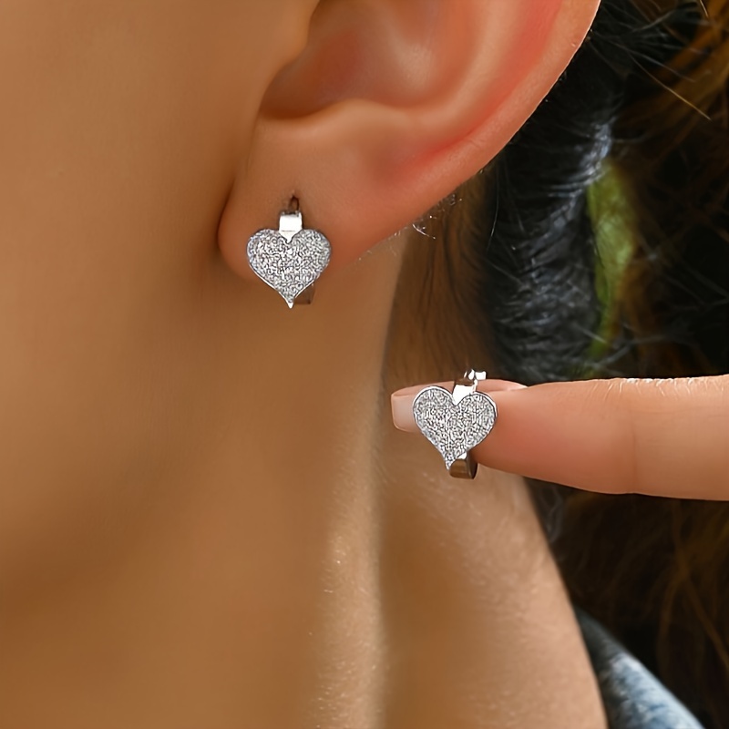 elegant stainless steel heart shaped frosted hoop earrings perfect for casual attire gifting details 1