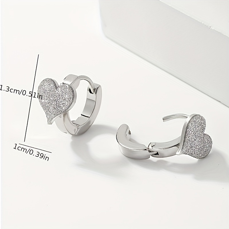 elegant stainless steel heart shaped frosted hoop earrings perfect for casual attire gifting details 2