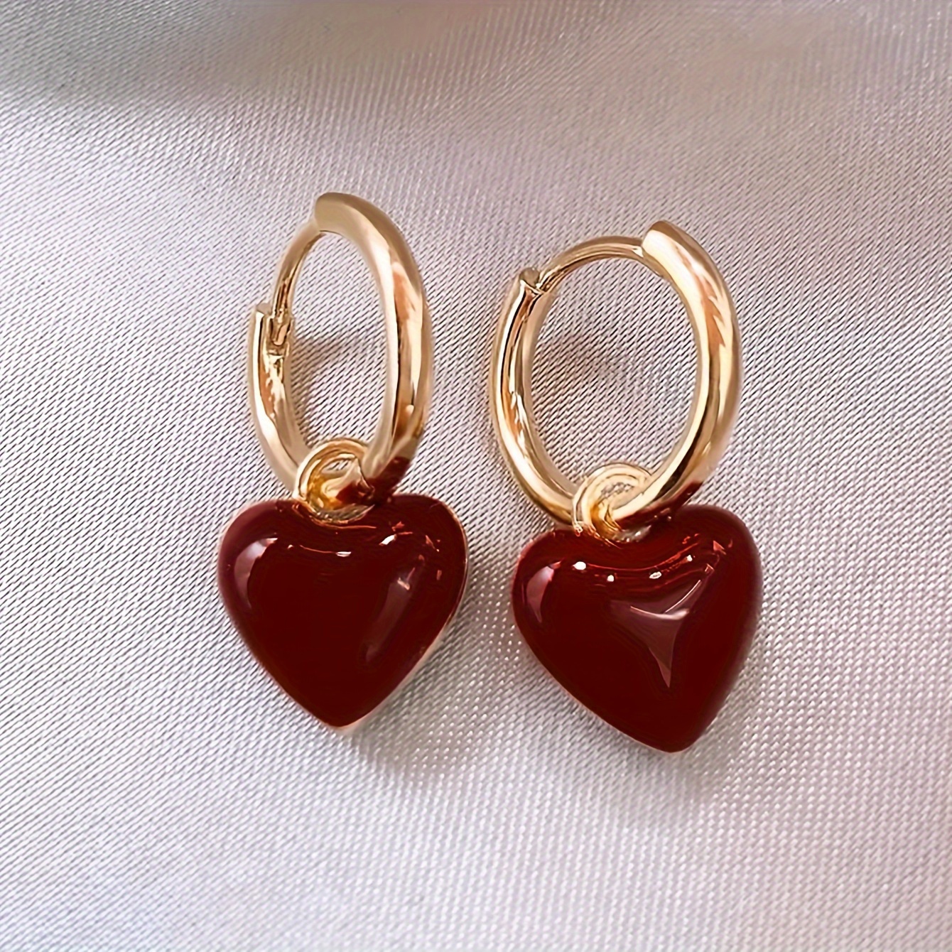 1 pair elegant vintage style drop glaze red brown love heart drop earrings fashion temperament accessory for daily wear festival perfect gift details 0