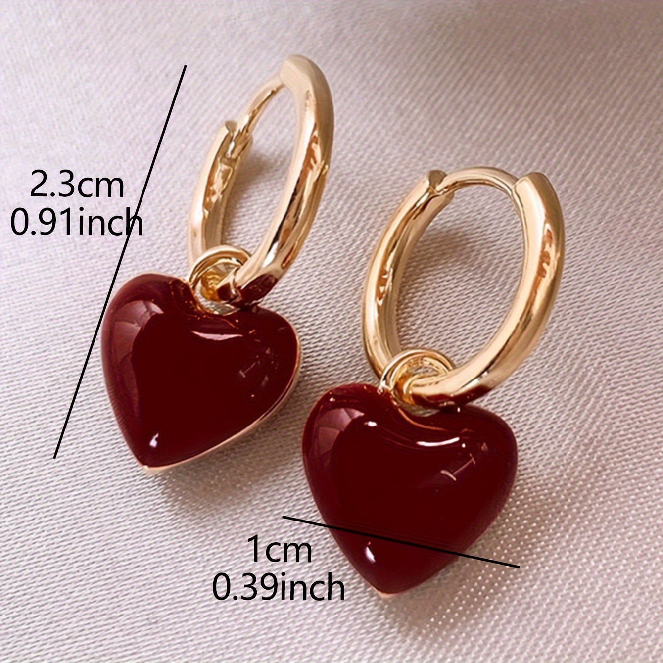 1 pair elegant vintage style drop glaze red brown love heart drop earrings fashion temperament accessory for daily wear festival perfect gift details 1