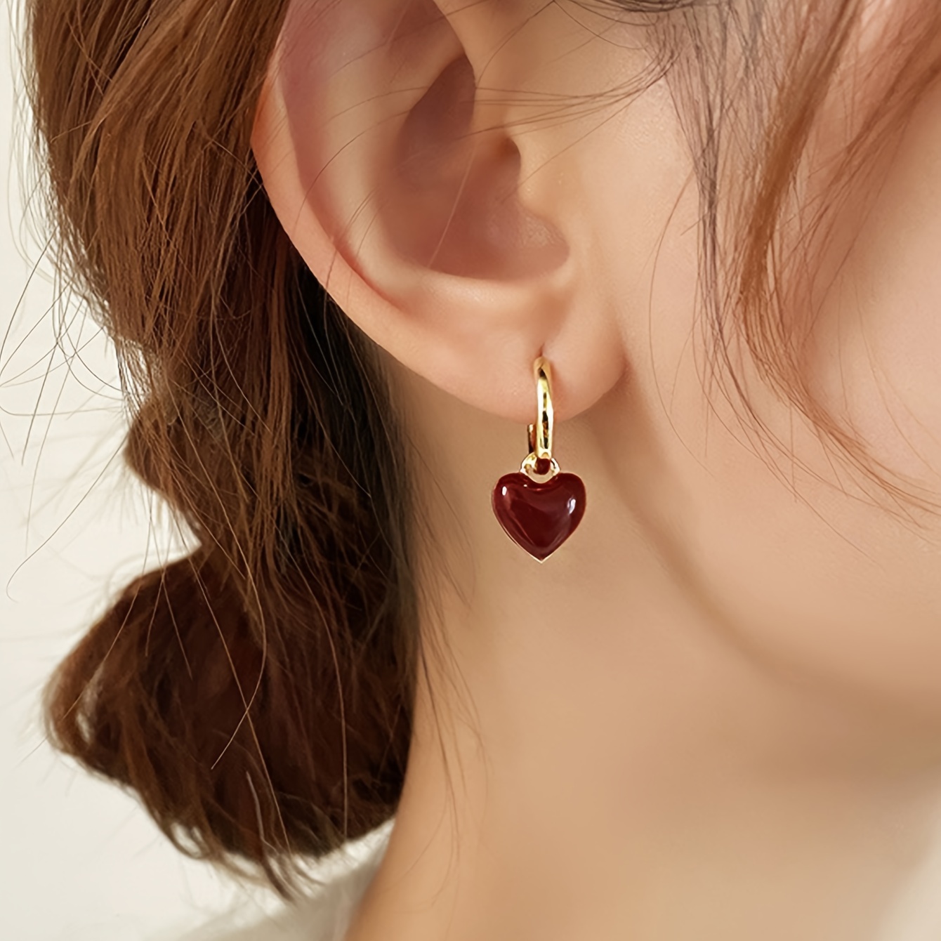 1 pair elegant vintage style drop glaze red brown love heart drop earrings fashion temperament accessory for daily wear festival perfect gift details 2