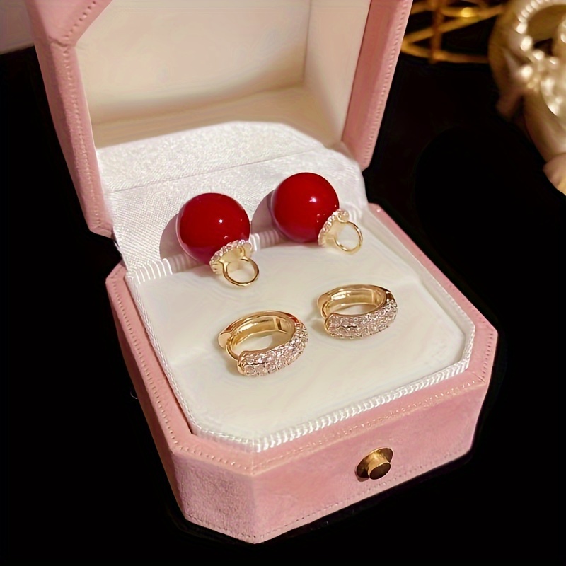 elegant and elegant red pearls with sparkling zircon earrings fashionable and avant garde design with dazzling zircon pearls luxury earrings for any occasion delivered in exquisite gift boxes details 1