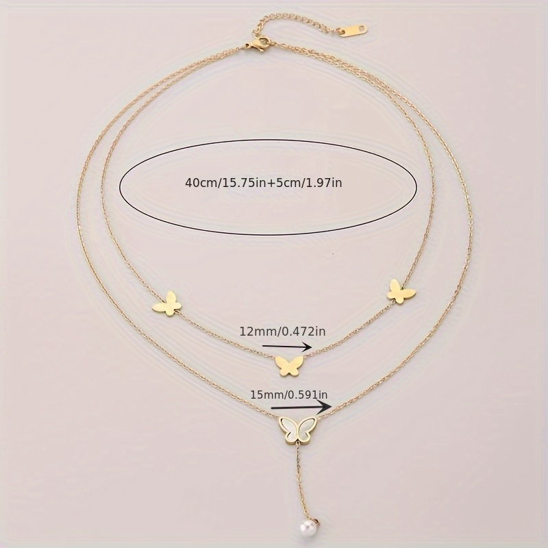 1pc stainless steel 18k gold plated double layered butterfly necklace elegant and romantic style ideal for gift giving lady daily commute and holiday party wear details 4