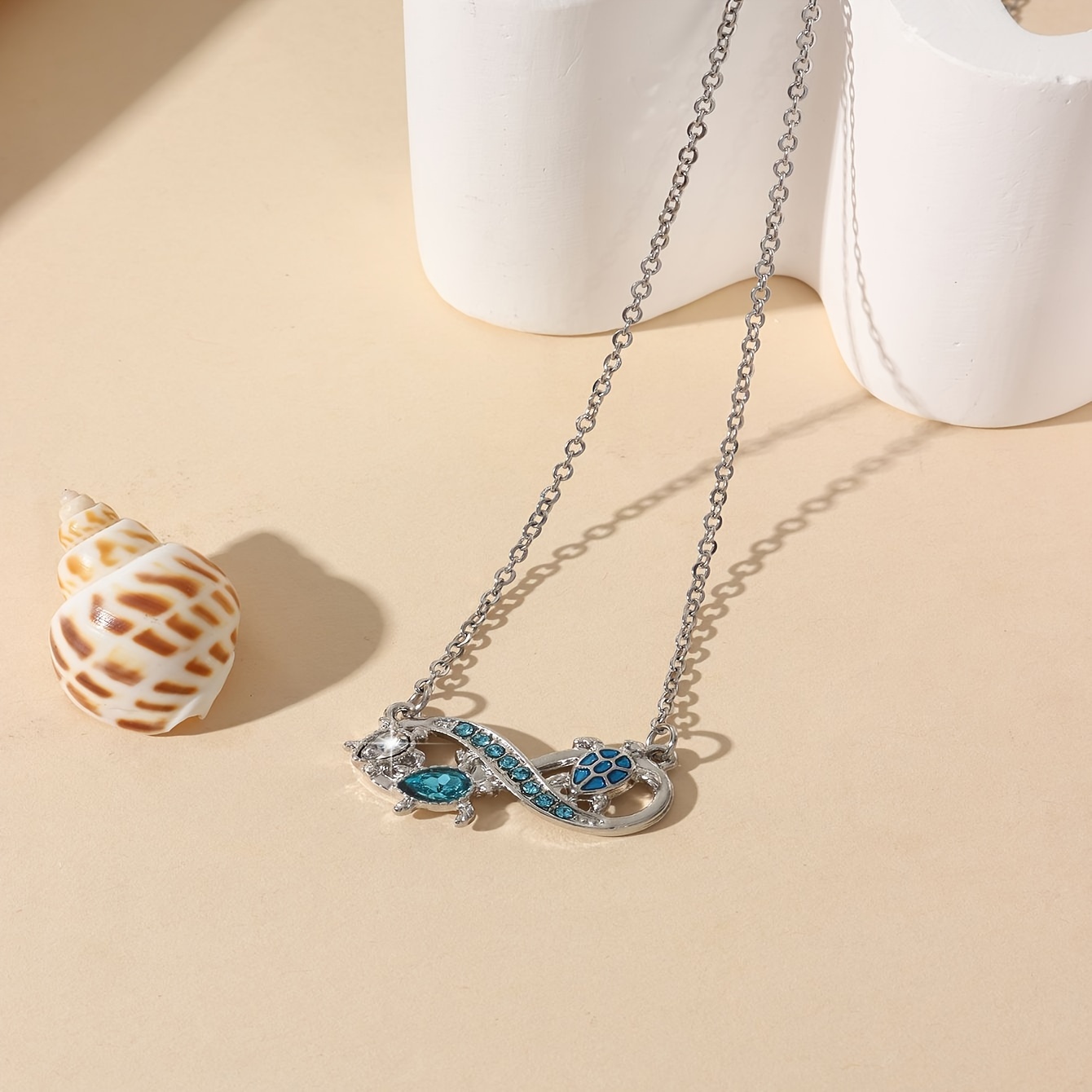 classic and resort style   match with little turtles design pendant inlay with blue rhinestone fashion silvery stainless necklace for daily wear   idea gift for friends details 3