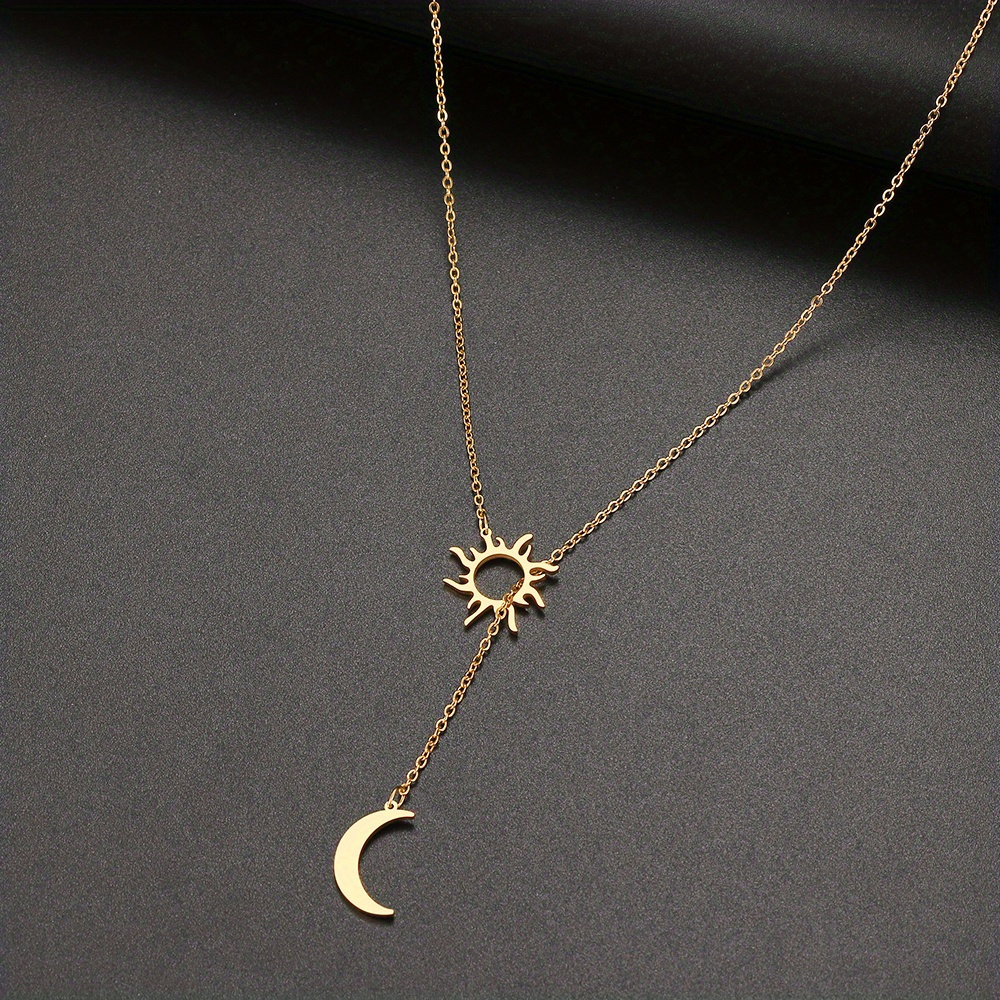 1pc bohemian style sun moon pendant necklace elegant minimalist 18k gold plated jewelry ideal for party holiday gift ramadan decor accessories details 0