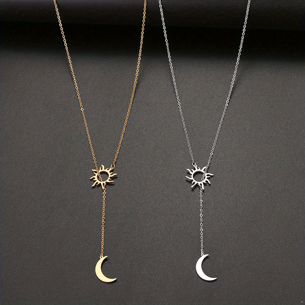 1pc bohemian style sun moon pendant necklace elegant minimalist 18k gold plated jewelry ideal for party holiday gift ramadan decor accessories details 2