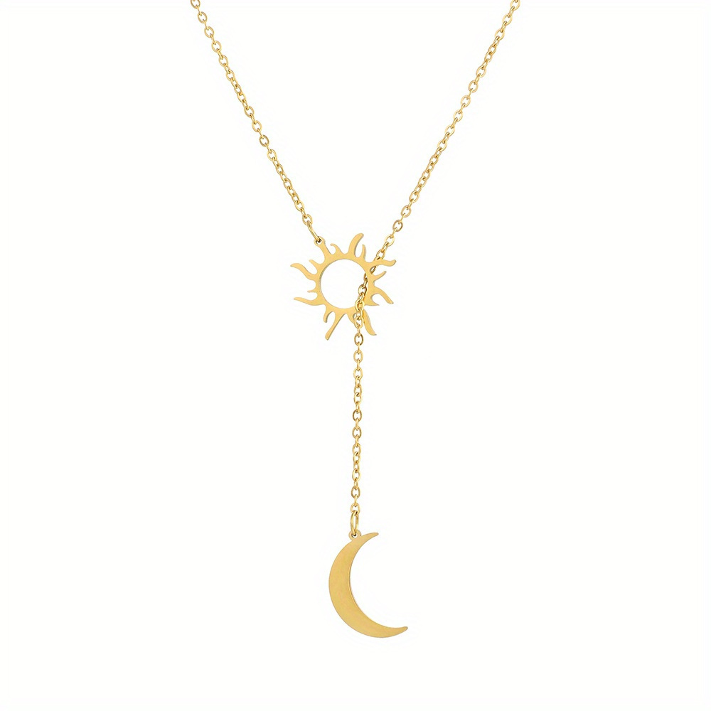 1pc bohemian style sun moon pendant necklace elegant minimalist 18k gold plated jewelry ideal for party holiday gift ramadan decor accessories details 3