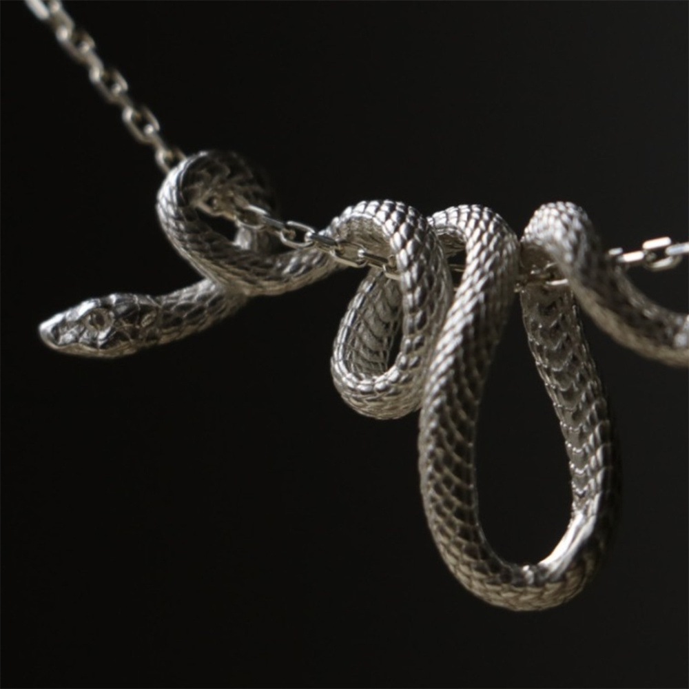 golden silvery snake pendant chain necklace for men punk hip hop style necklace jewelry party birthday gift details 4