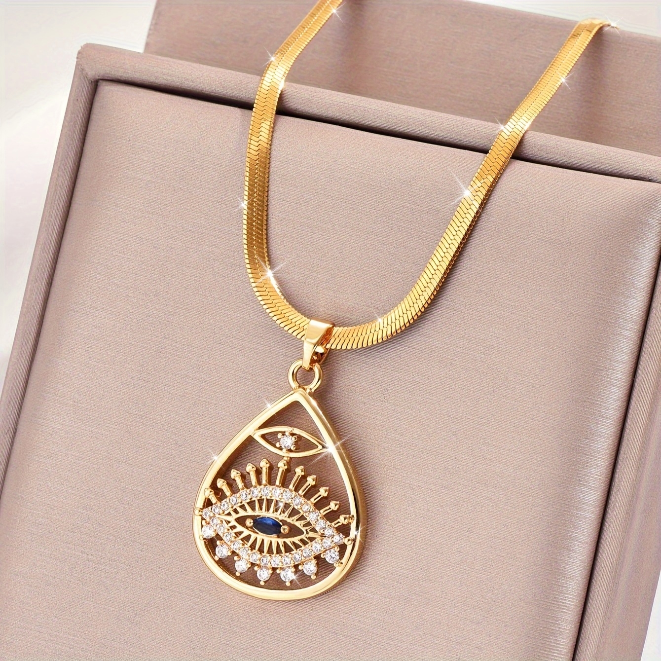 1pc   style golden copper hollow drop match   design pendant inlay shiny rhinestone necklace fashion delicate accessory for daily wear party idea gift for ladies details 1