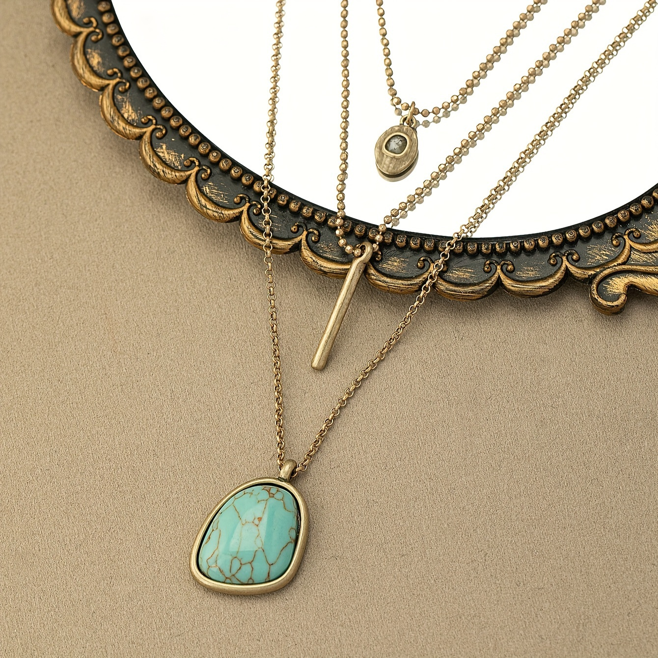 1pc vintage boho turquoise multilayer three layer necklace for women ornament anniversary jewelry details 2