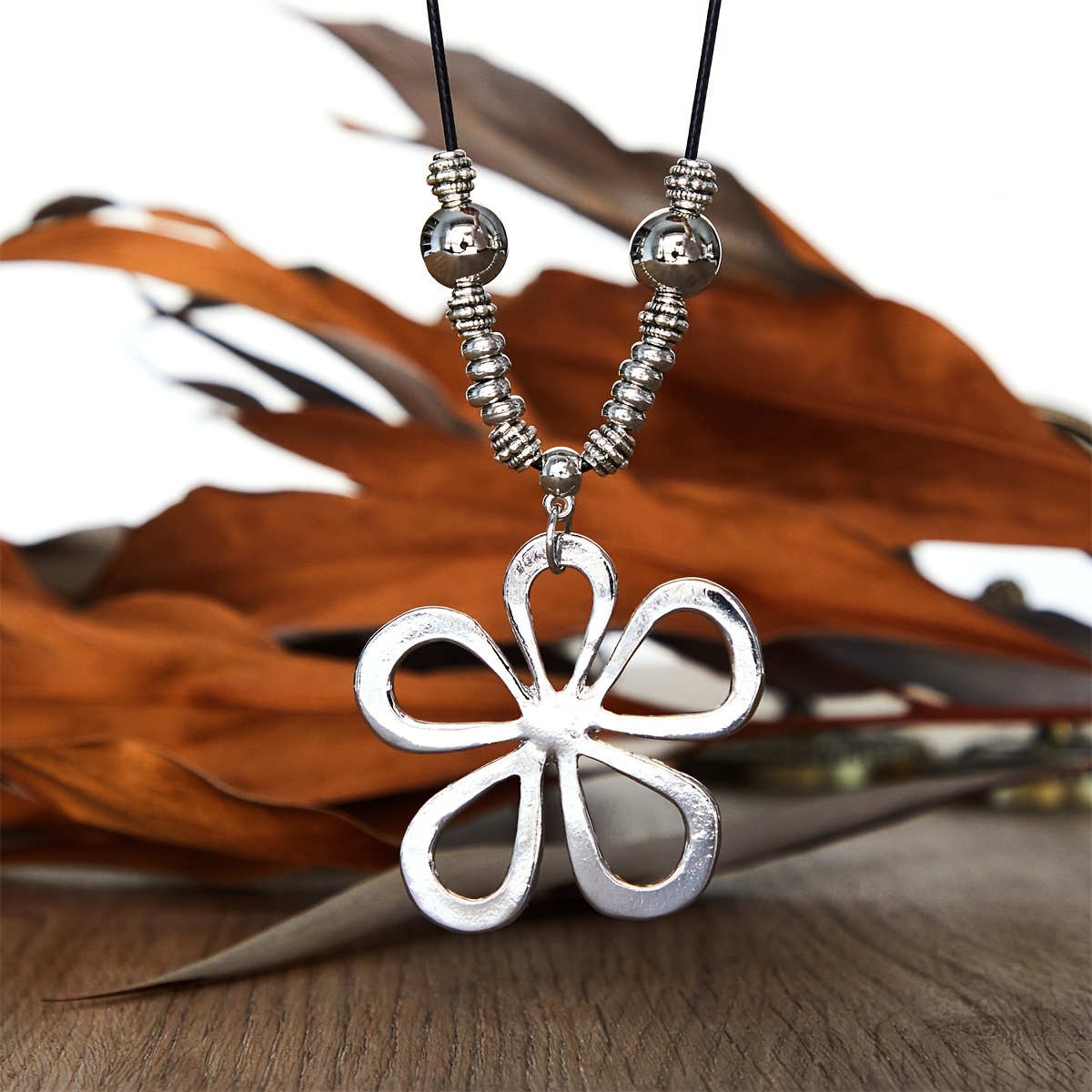 bohemian style hollow flower pendant necklace creative womens personality leather rope necklace party gift details 1