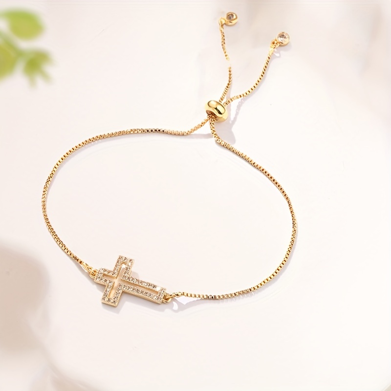 simple copper inlaid zircon hollow cross womens bracelet jewelry gift christmas party ornament details 0