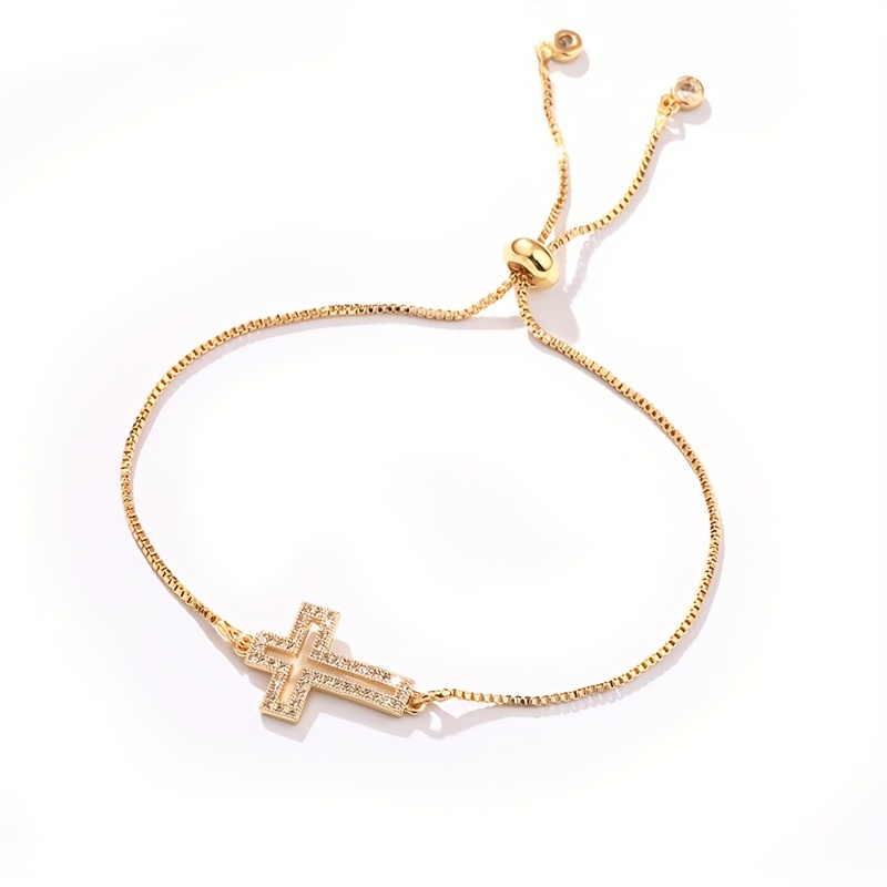 simple copper inlaid zircon hollow cross womens bracelet jewelry gift christmas party ornament details 2