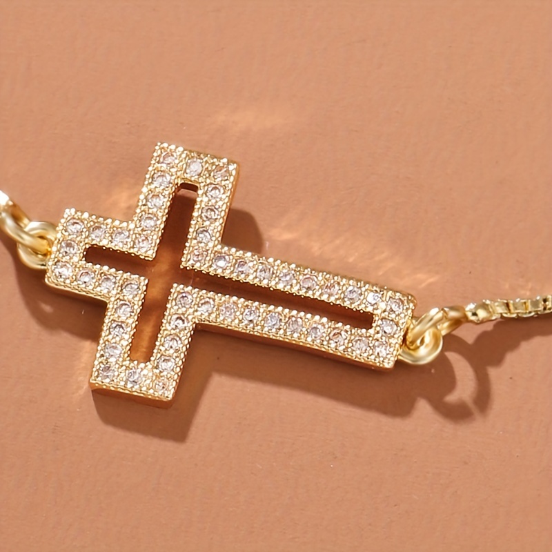 simple copper inlaid zircon hollow cross womens bracelet jewelry gift christmas party ornament details 5