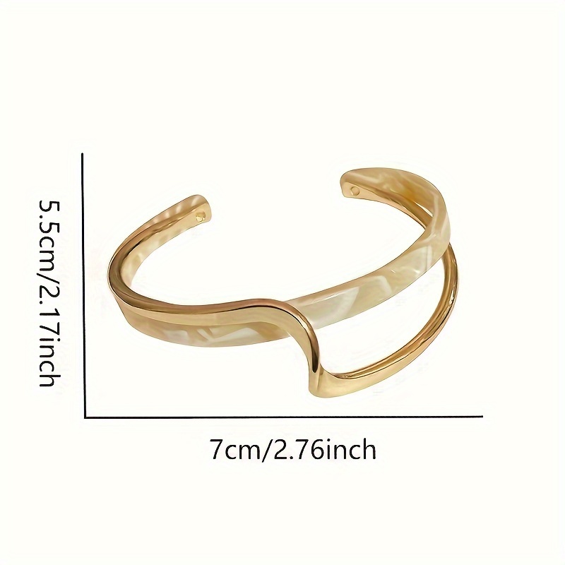 18k gold plated wave shape cuff bangle inlaid faux pearl womens minimalist style jewelry details 4