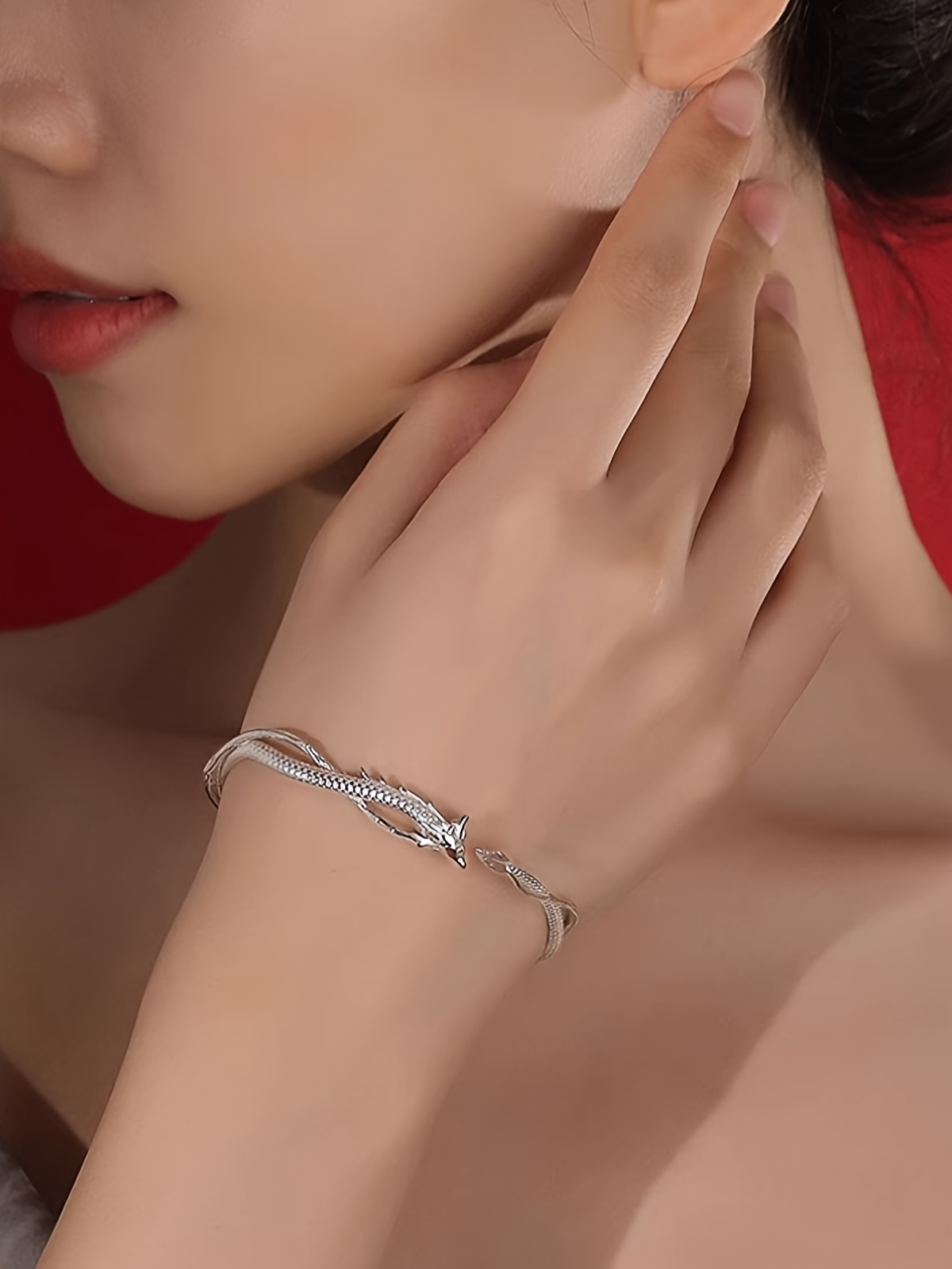 luxury designer dragon shape bangle bracelet elegant adjustable open cuff unique high end zodiac dragon year jewelry exquisite fashion bangle suitable for party wear birthday gifts for women details 2