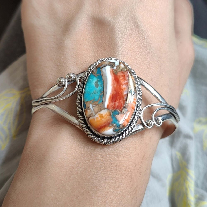 bohemian elegant turquoise cuff bracelet vintage style open bangle with unique random   perfect for anniversary and birthday parties boho chic arm jewelry details 0