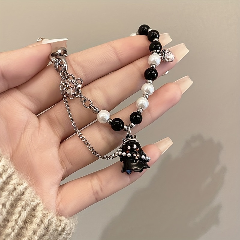 2 pcs of black and white ghost bracelet set for women men couple   accessories set cold niche sweet cool bracelet details 1