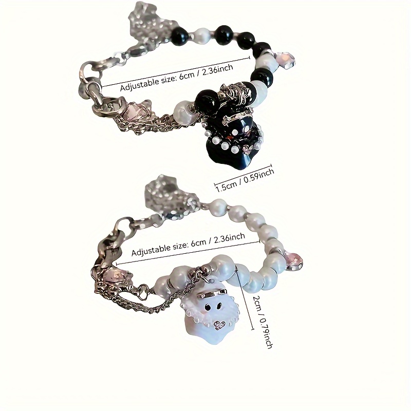 2 pcs of black and white ghost bracelet set for women men couple   accessories set cold niche sweet cool bracelet details 4