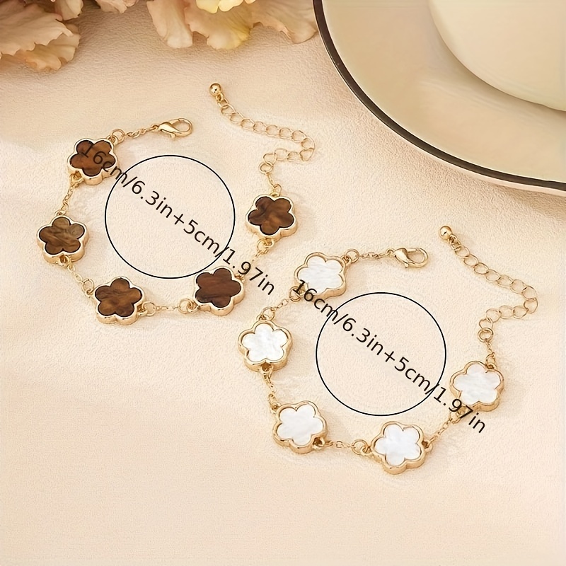 2 pcs set of exquisite lucky flower design bracelet alloy jewelry elegant leisure style for women daily dating hand decor details 10