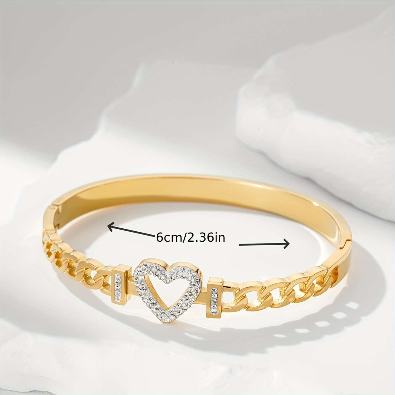 1pc cubic zirconia inlaid bangle bracelet hollow heart design hand jewelry for women retro daily party bracelet details 5