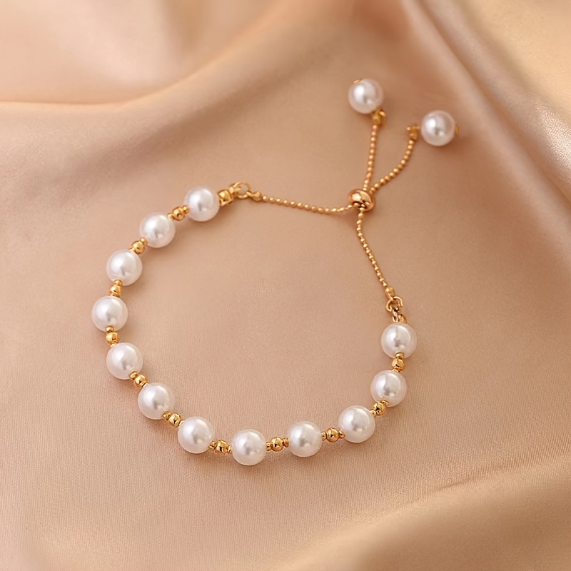 charm bracelet elegant style faux pearl bracelet hand accessories for women girls details 1