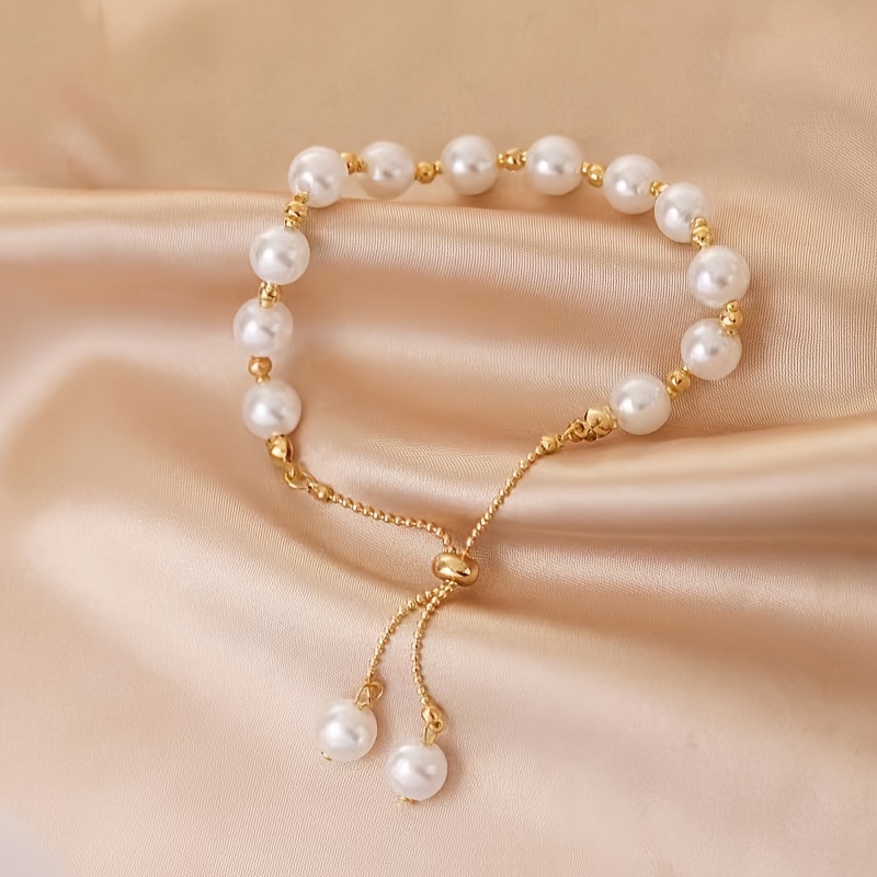 charm bracelet elegant style faux pearl bracelet hand accessories for women girls details 2