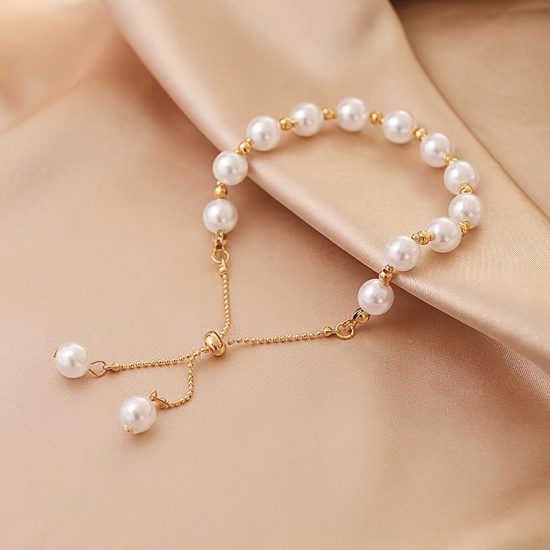 charm bracelet elegant style faux pearl bracelet hand accessories for women girls details 4