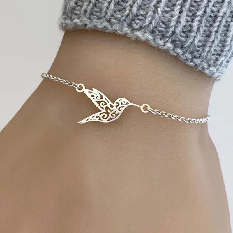 elegant stainless steel hummingbird bracelet chic unisex accessory for men women perfect for any occasion details 1