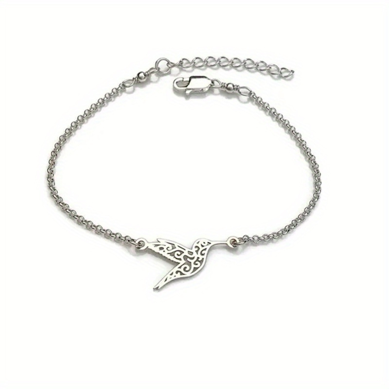 elegant stainless steel hummingbird bracelet chic unisex accessory for men women perfect for any occasion details 4