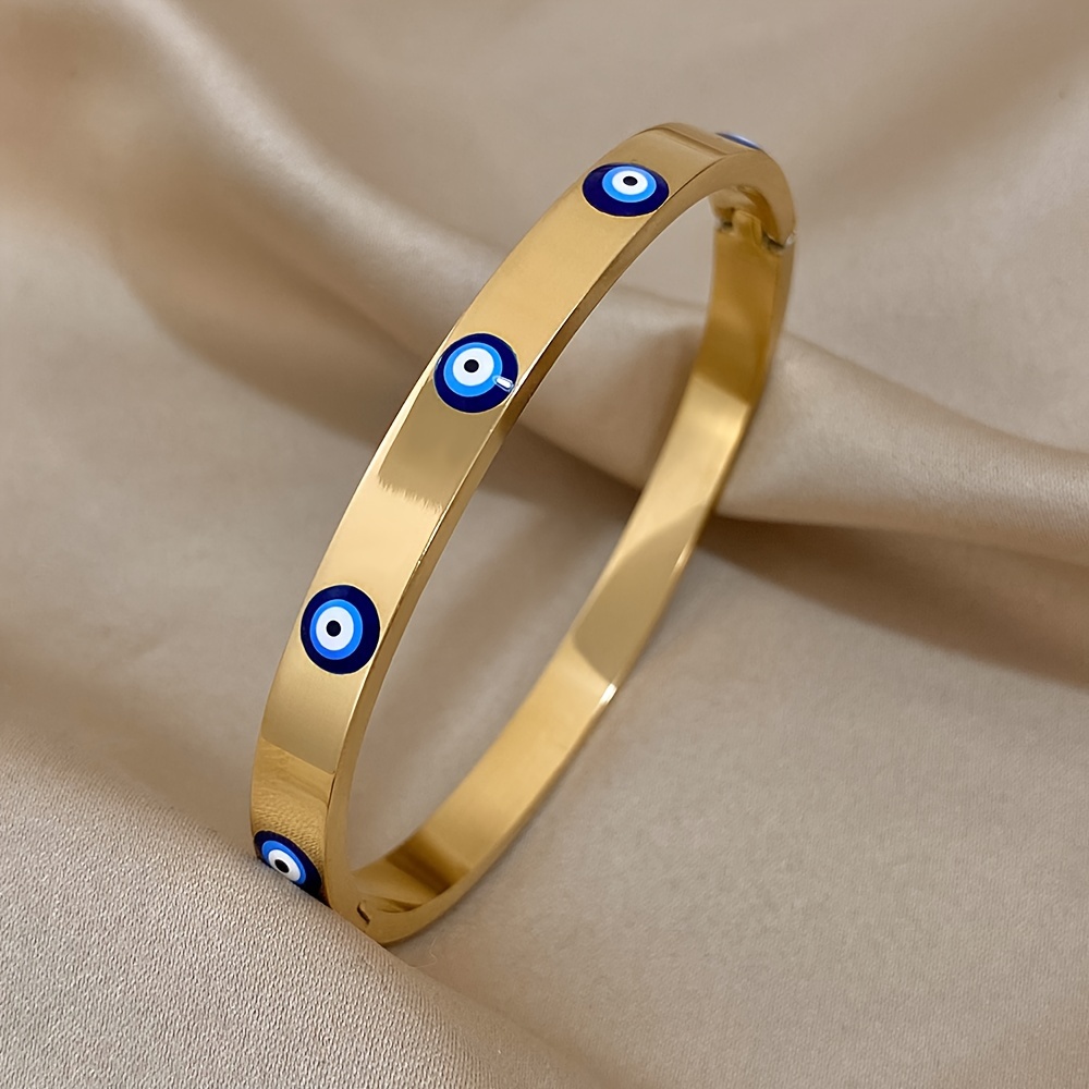 evil eye stainless steel cuff bracelet gold plated design for daily wear special occasions perfect gift for valentines mothers day halloween christmas details 0