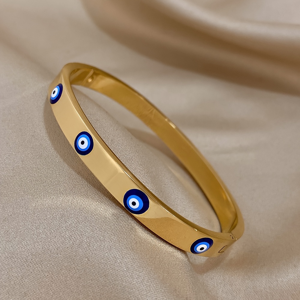 evil eye stainless steel cuff bracelet gold plated design for daily wear special occasions perfect gift for valentines mothers day halloween christmas details 1