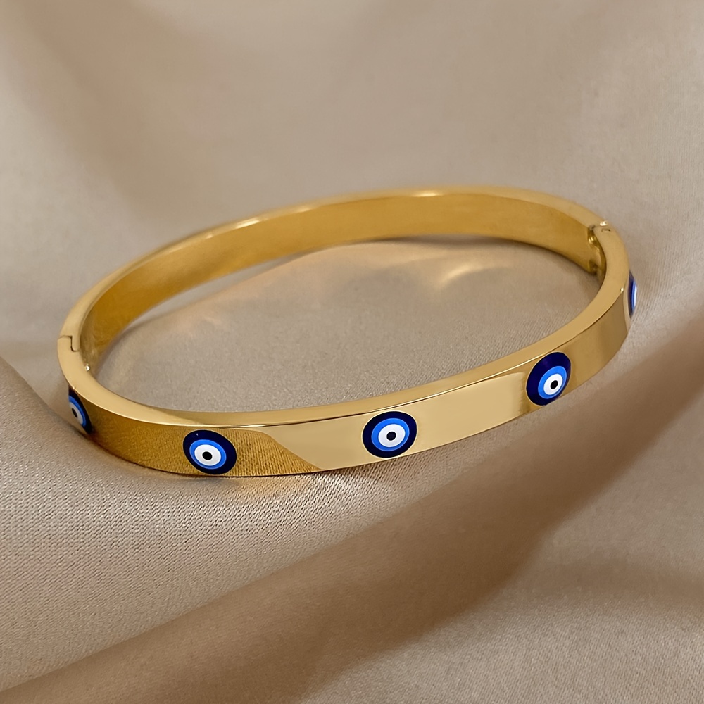 evil eye stainless steel cuff bracelet gold plated design for daily wear special occasions perfect gift for valentines mothers day halloween christmas details 2