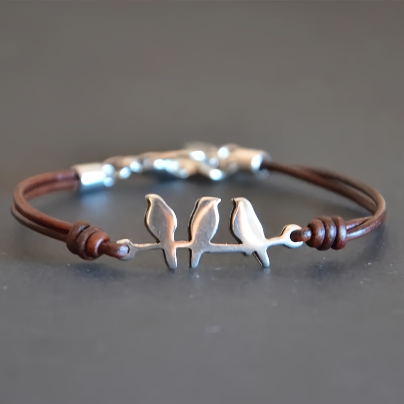 1 bracelet in the shape of literary and retro three   double layered leather rope and copper bracelet suitable for daily use as a birthday gift details 2