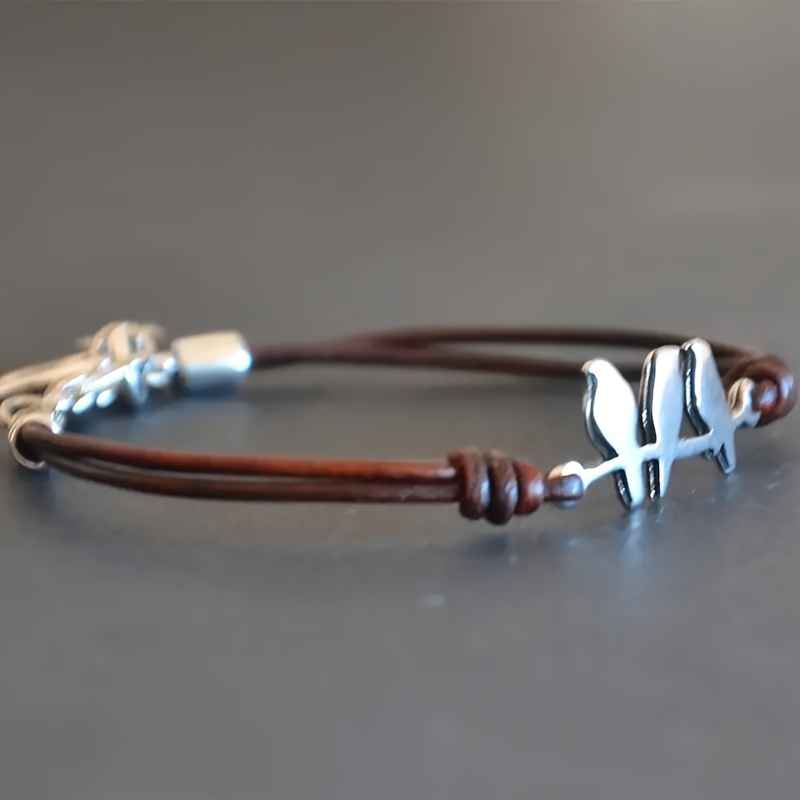 1 bracelet in the shape of literary and retro three   double layered leather rope and copper bracelet suitable for daily use as a birthday gift details 3