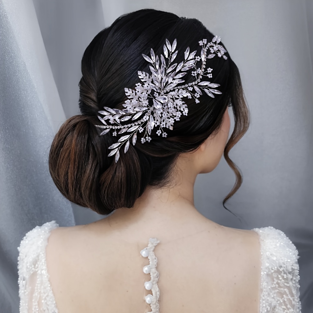 handmade rhinestone hair accessories for bride versatile inset style wedding dress accessories curly hair side headwear details 0